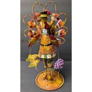Thanksgiving Colorful Standing Metal Turkey 10" Holiday Table Decor Country Fun